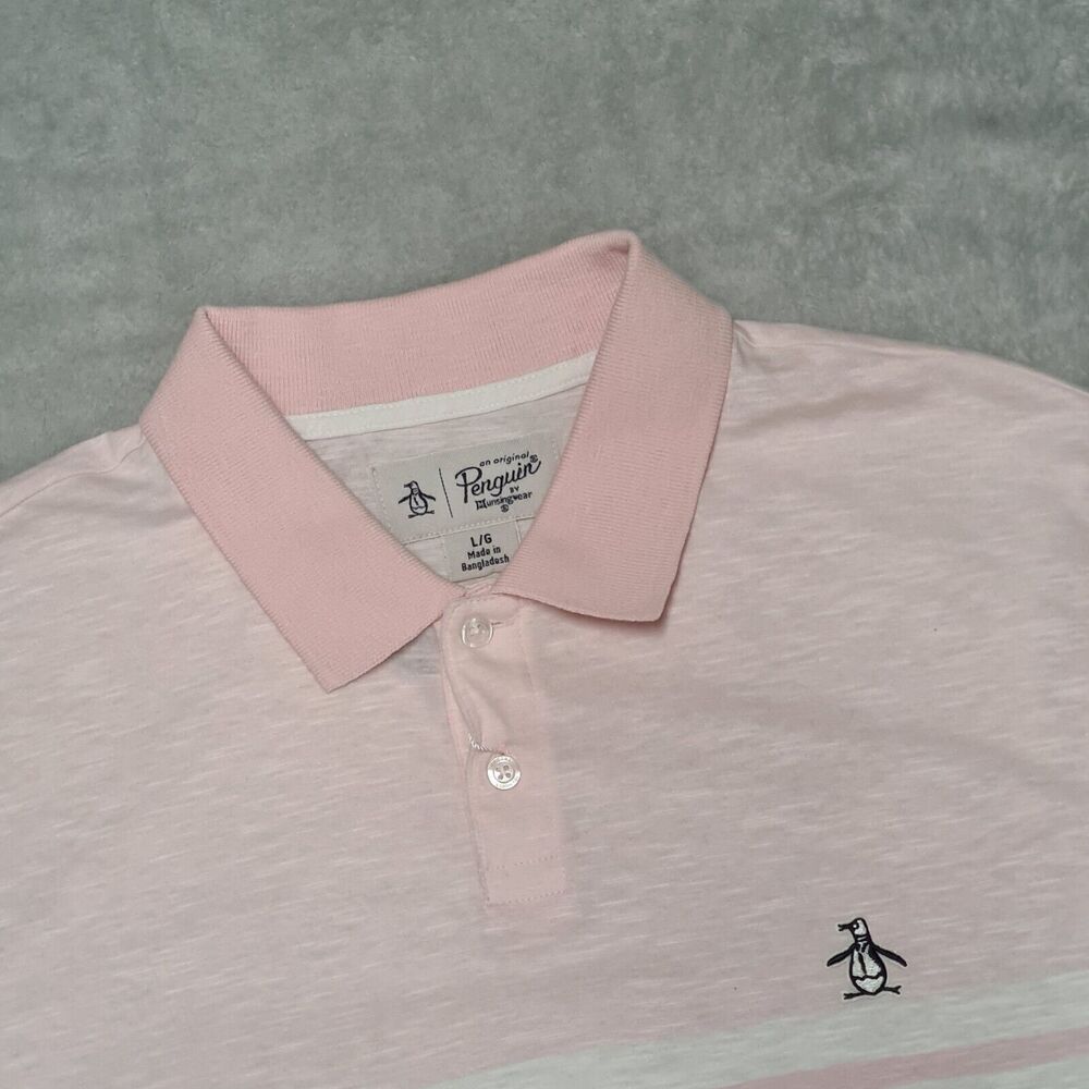 ORIGINAL PENGUIN Large Polo Men's Pink White Stripe Heathered